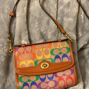 Kip Turnlock Crossbody In Rainbow Signature Canvas Bag